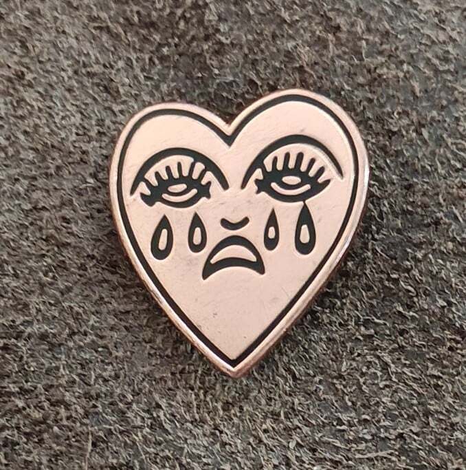 Classic American Traditional Crying Heart Rose Gold Tone & Black Enamel Pin