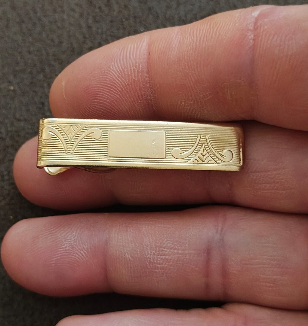 1950s/60s Gold Tone Etched Tie Bar Clip