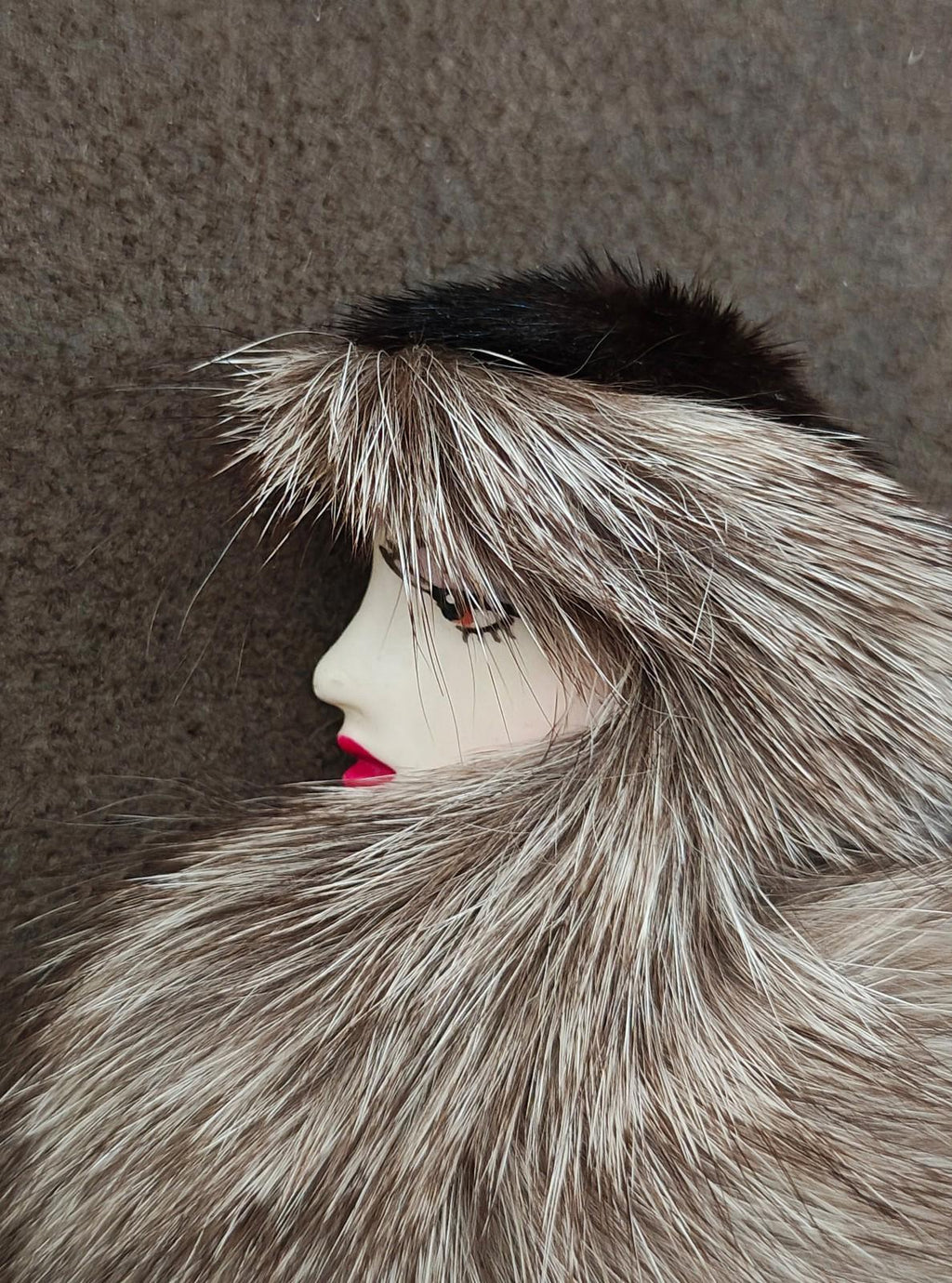 1980's Han Shin Fur Co Ltd Porcelain & Real Fur Brooch