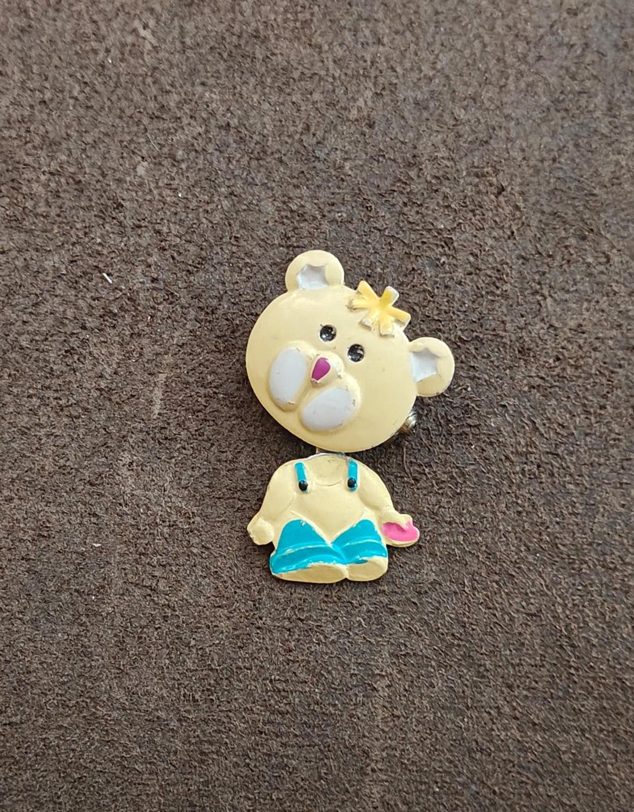 1970s/80s Metal Articulated Yellow, Blue and Pink Enamel Teddy Bear Brooch