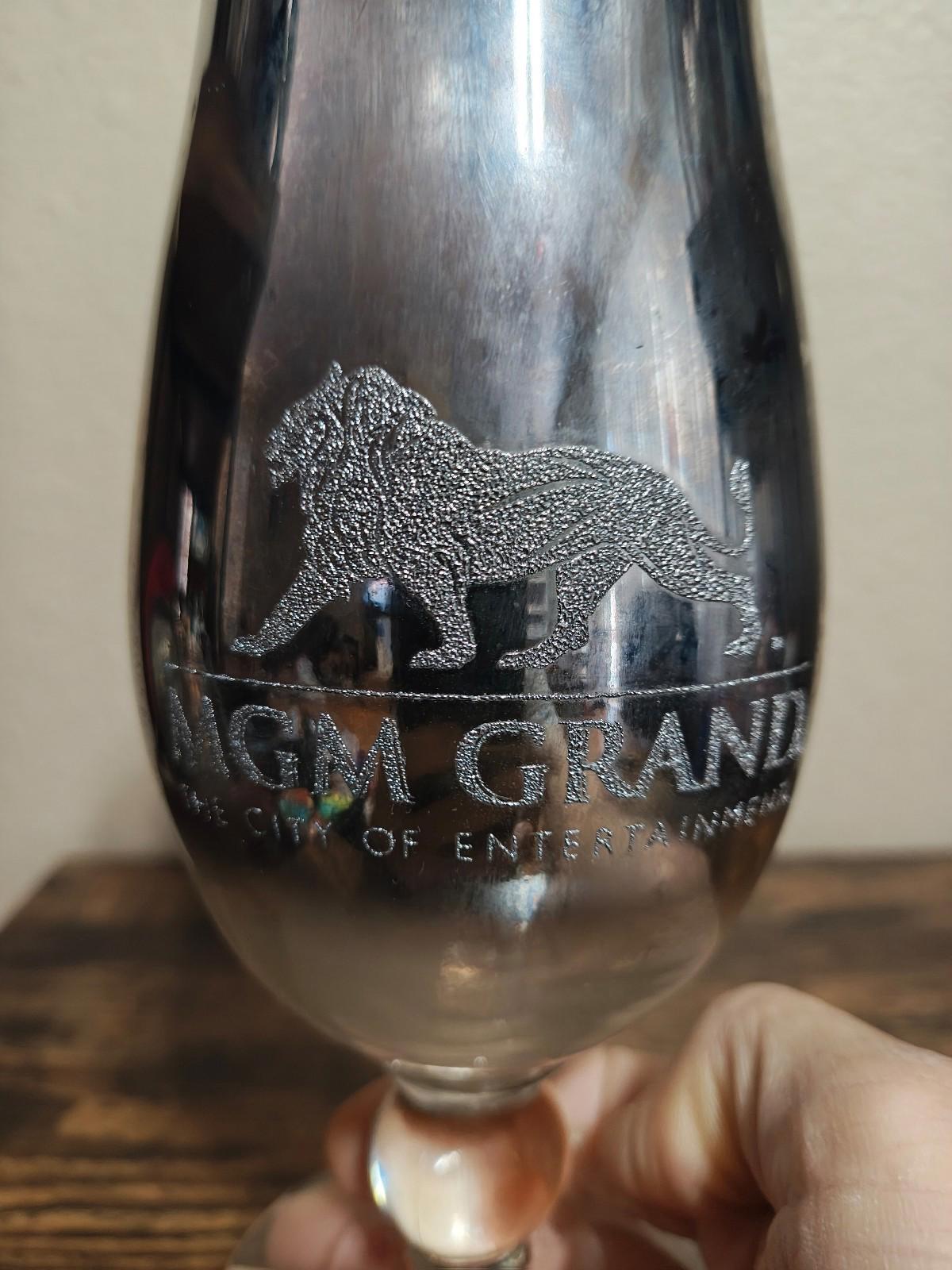 1990's Mirrored MGM Grand Hollywood Las Vegas Goblet/Hurricane Glass