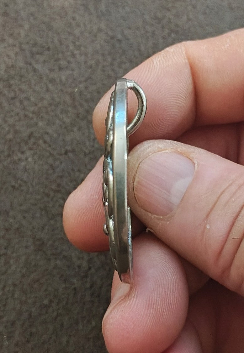 1980s/90s Round Silver Tone Filigree Scroll Pendant
