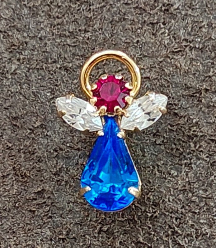 1990s Gold Tone With Red, White & Blue Rhinestones Small Patriotic Angel Pin
