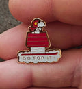 1970s Peanuts Snoopy Go For It! Gold Tone Enamel Pin