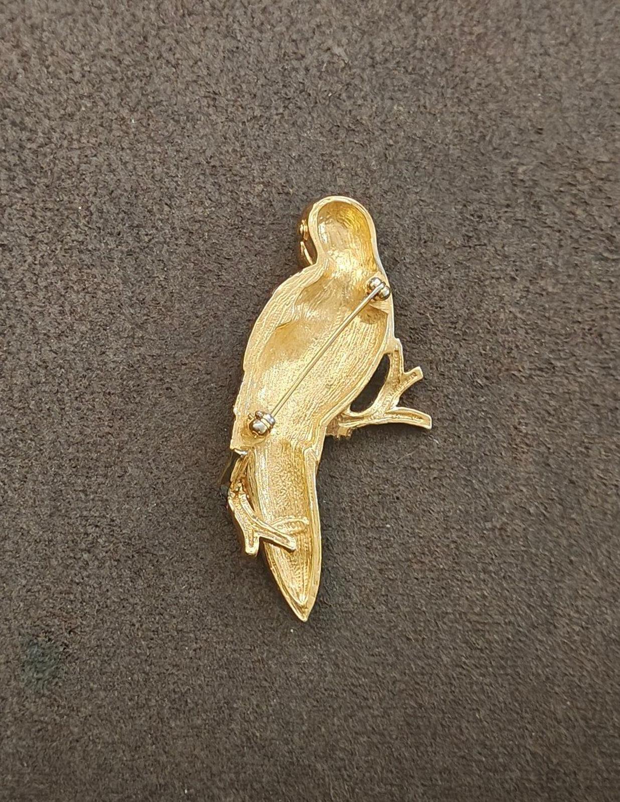 1990s Rare Avon Tropical Bird Gold Tone Enamel With Rhinestones Brooch