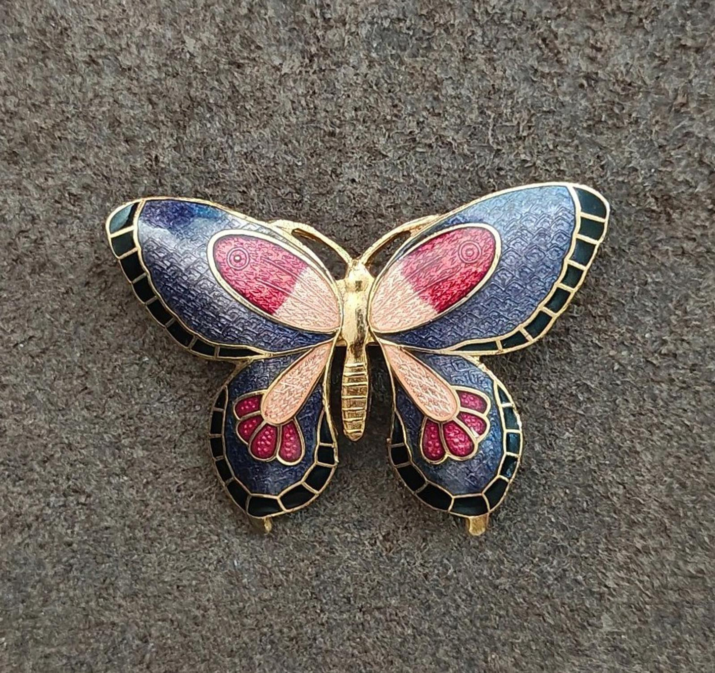 1980s Cloisonné Enamel Butterfly Gold Tone Brooch