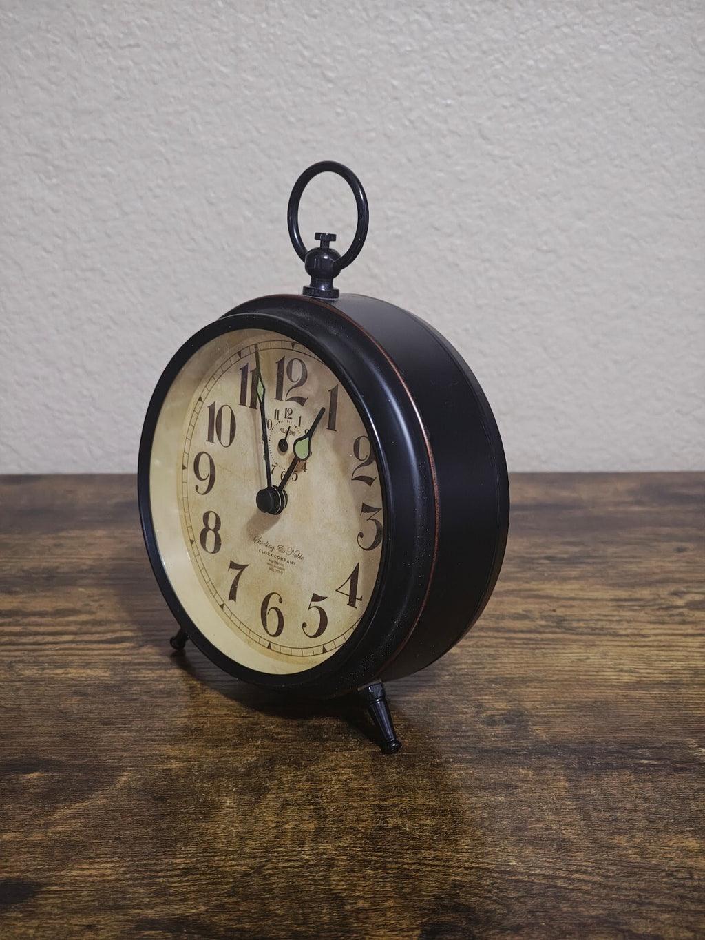 Sterling & Noble Black Vintage Style Alarm Clock/Table Top Clock