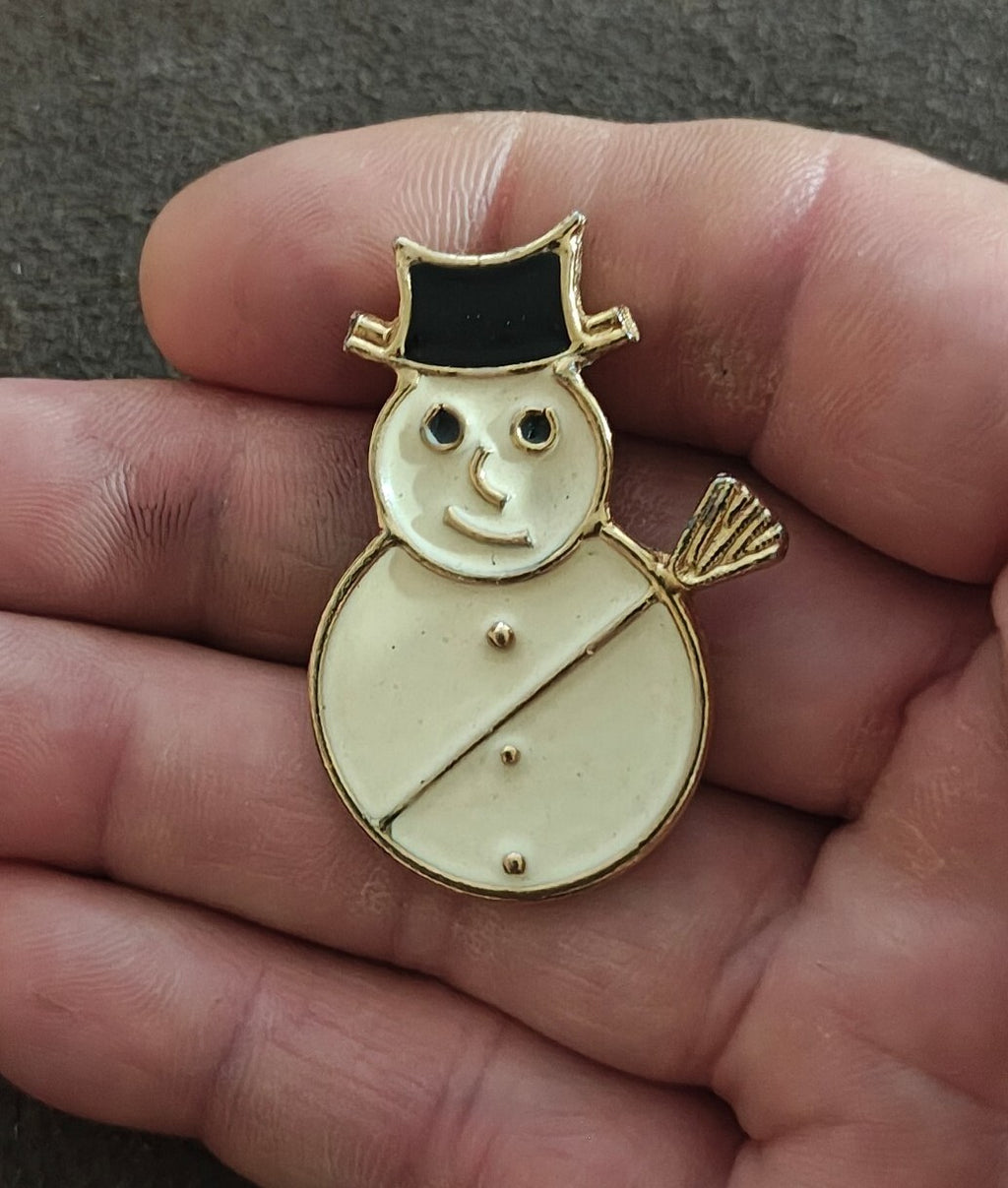 1980s Gold Tone Enamel Holiday Snowman Brooch