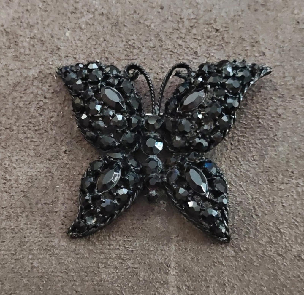 1950's Black Rhinestone Butterfly Brooch
