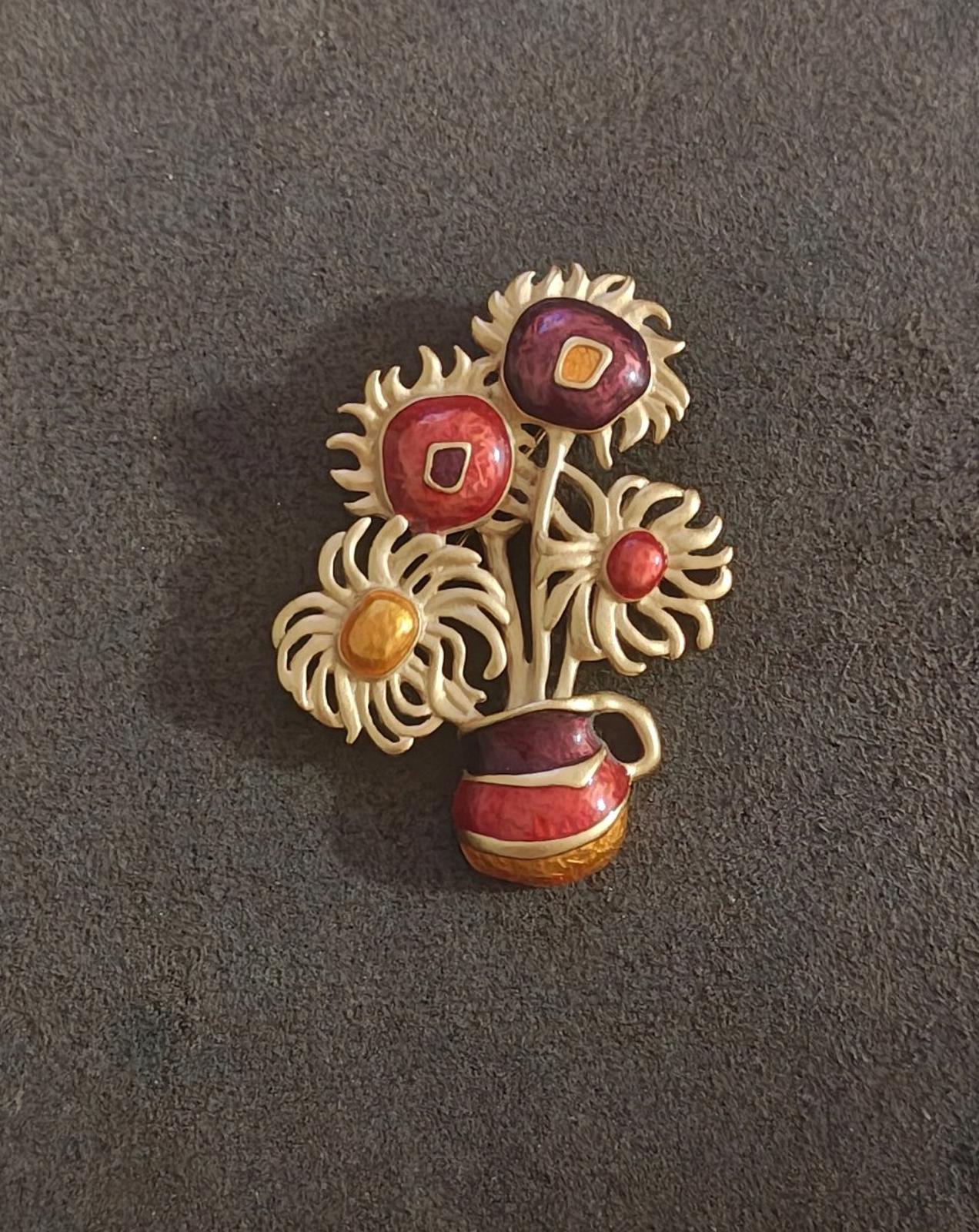 1970s Yves Saint Laurent for Avon Van Gogh's "Sunflowers" Painting Brooch