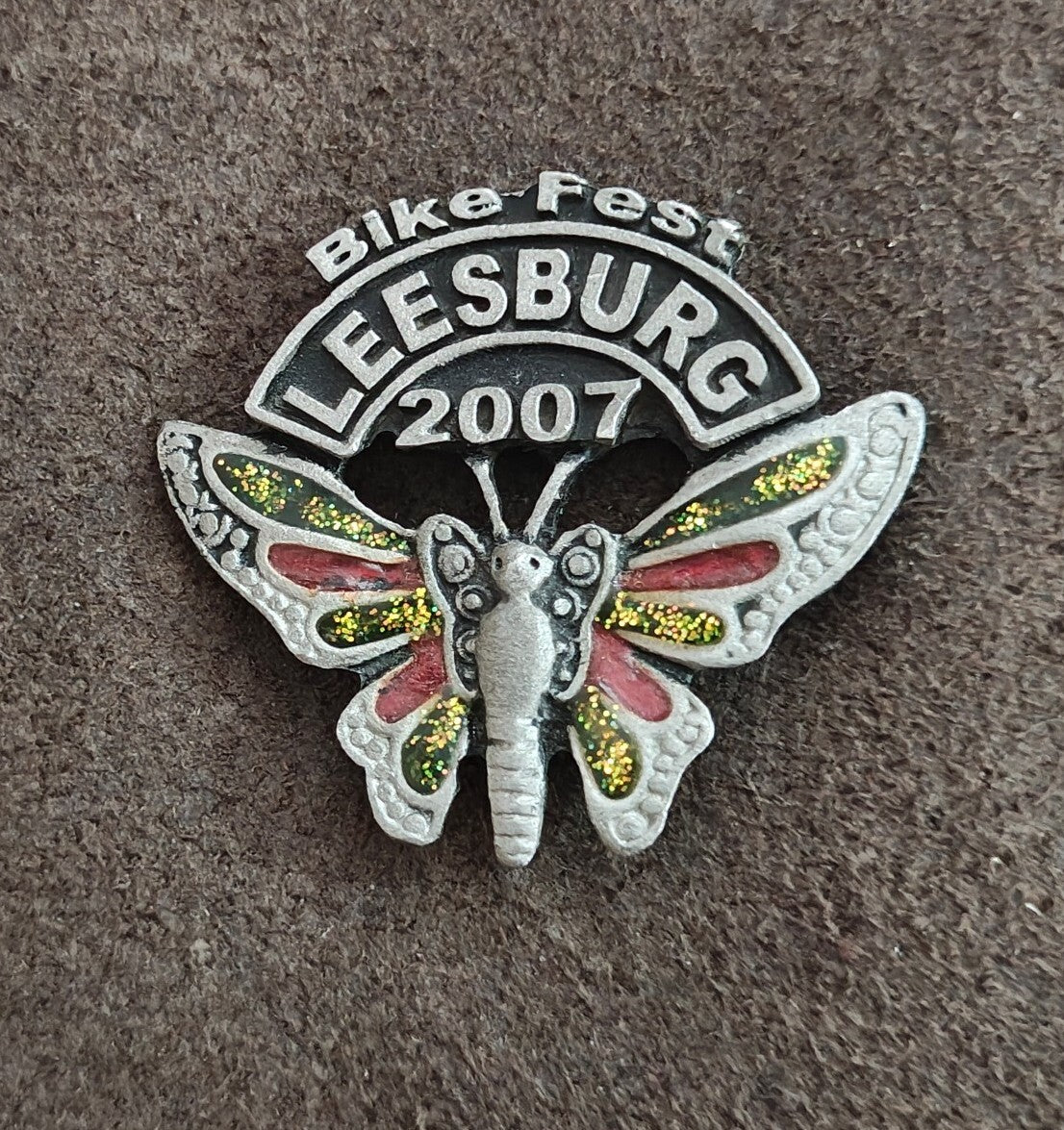 Ladies Of Harley Leesburg 2007 Bike Fest Butterfly W/ Glitter Accents Pewter Pin