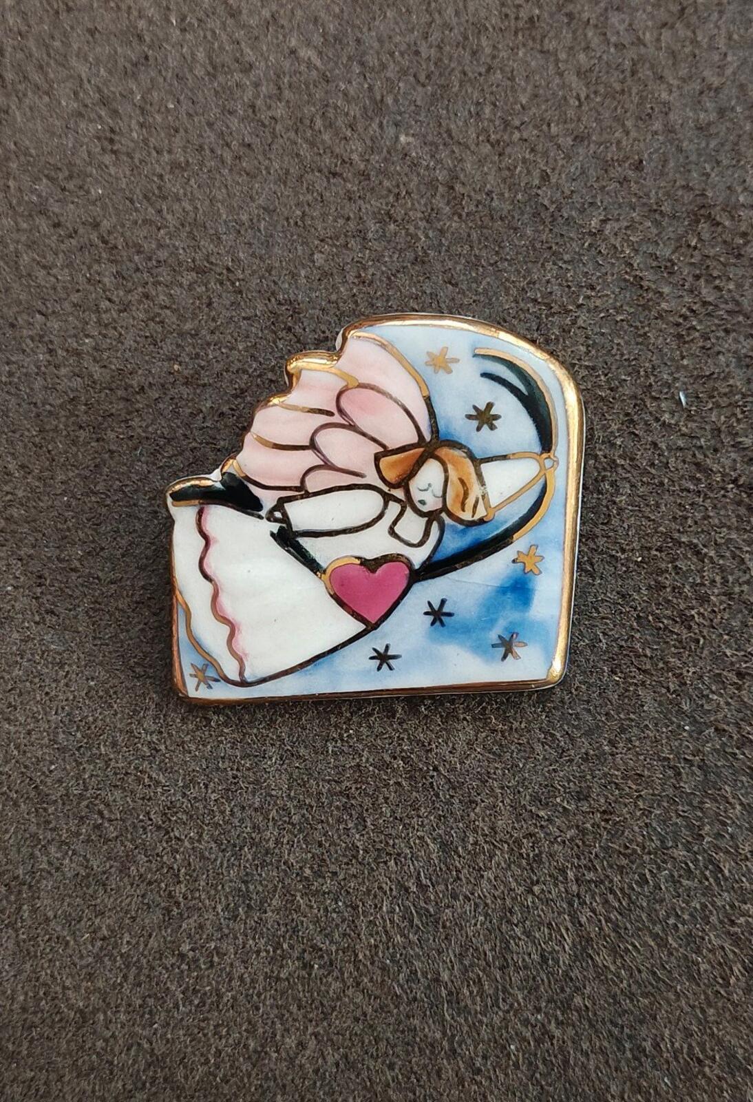 1980s Ceramic Multi-Color Enameled Flying  Angel Brooch