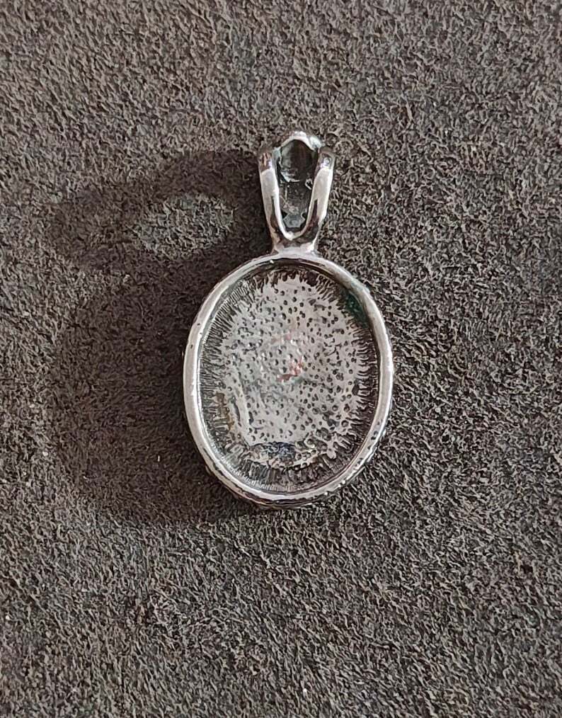 1980s Boho Style Red Stone Silver Tone Pendant.