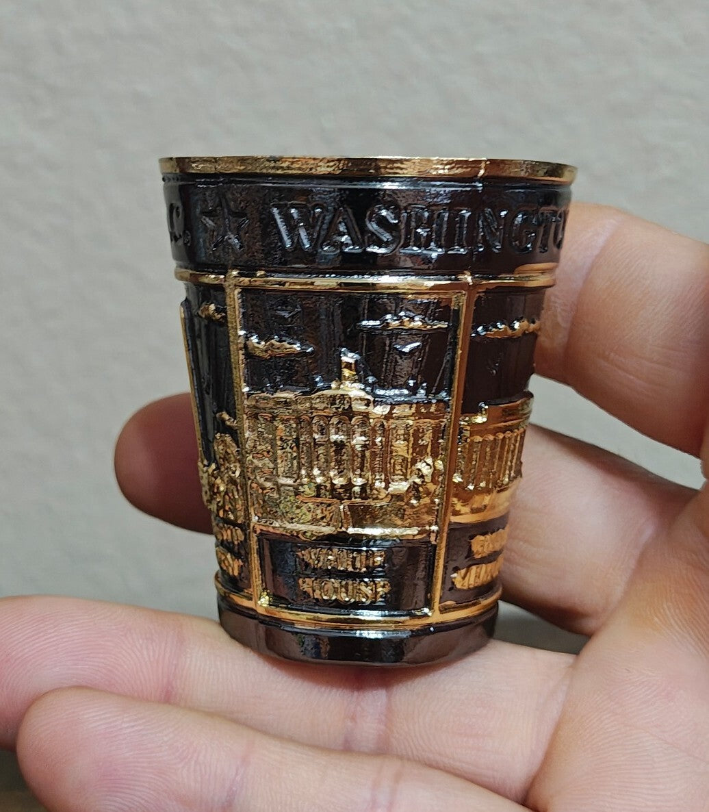 Washington D.C. Souvenir Gold & Black 3D Embosses Shot Glass