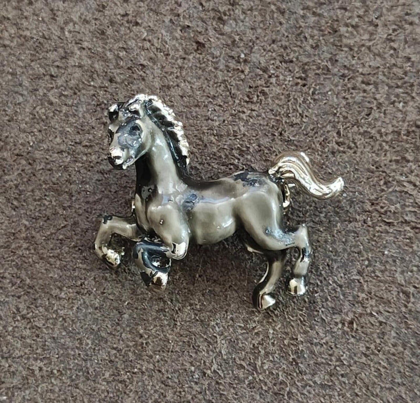 1970s/80s Silver With Grey & Black Enamel Prancing Horse/Stallion Brooch