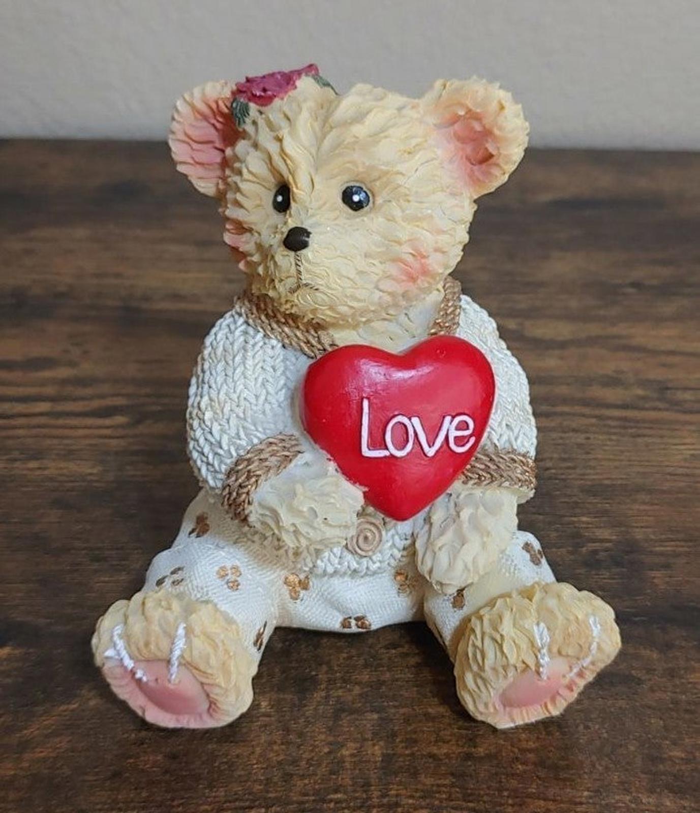Resin Valentine Teddy Bear Holding Red Love Heart