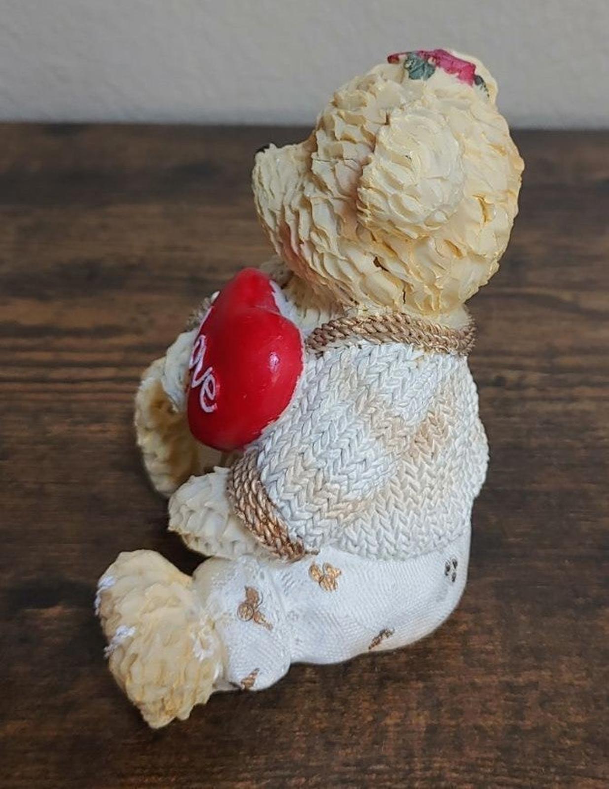 Resin Valentine Teddy Bear Holding Red Love Heart