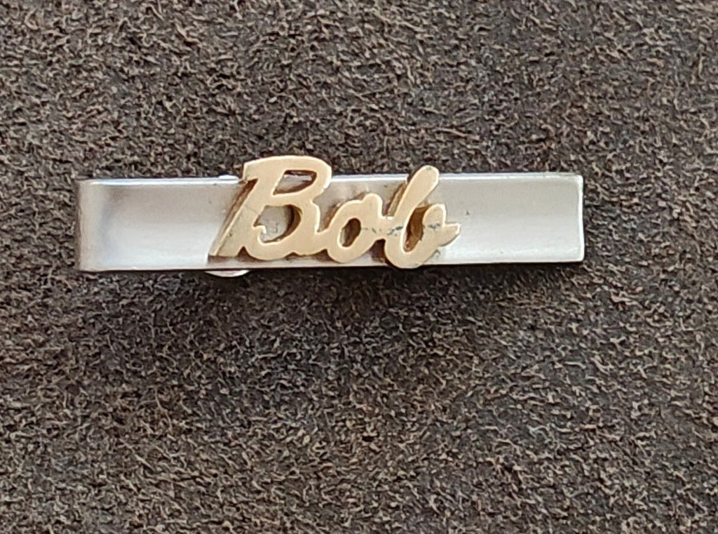 1950s/60s Rare Signed Swank Two Tone 3D Name "Bob" Tie Clip