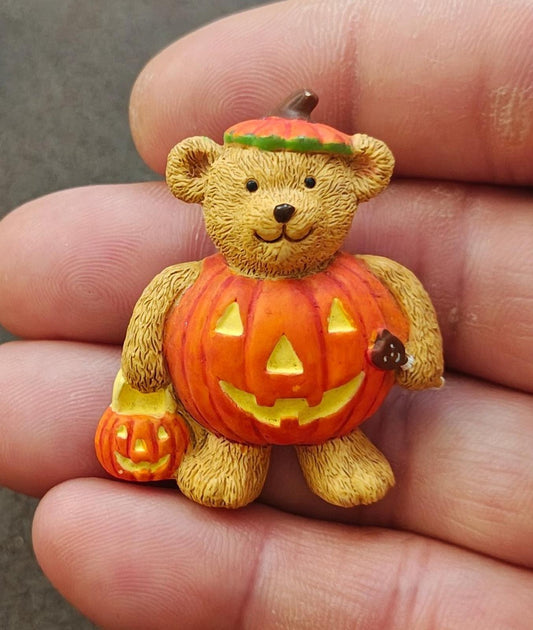 1990s Teddy Bear Dressed In a Jack-o'-Lantern Costume Brooch