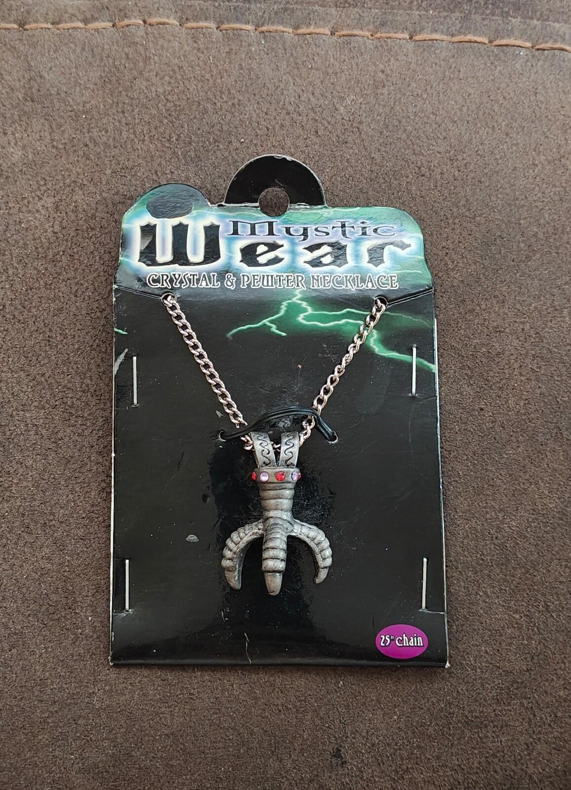 2003 Mystic Wear Crystal & Pewter Dragon Claw Pendant Necklace New