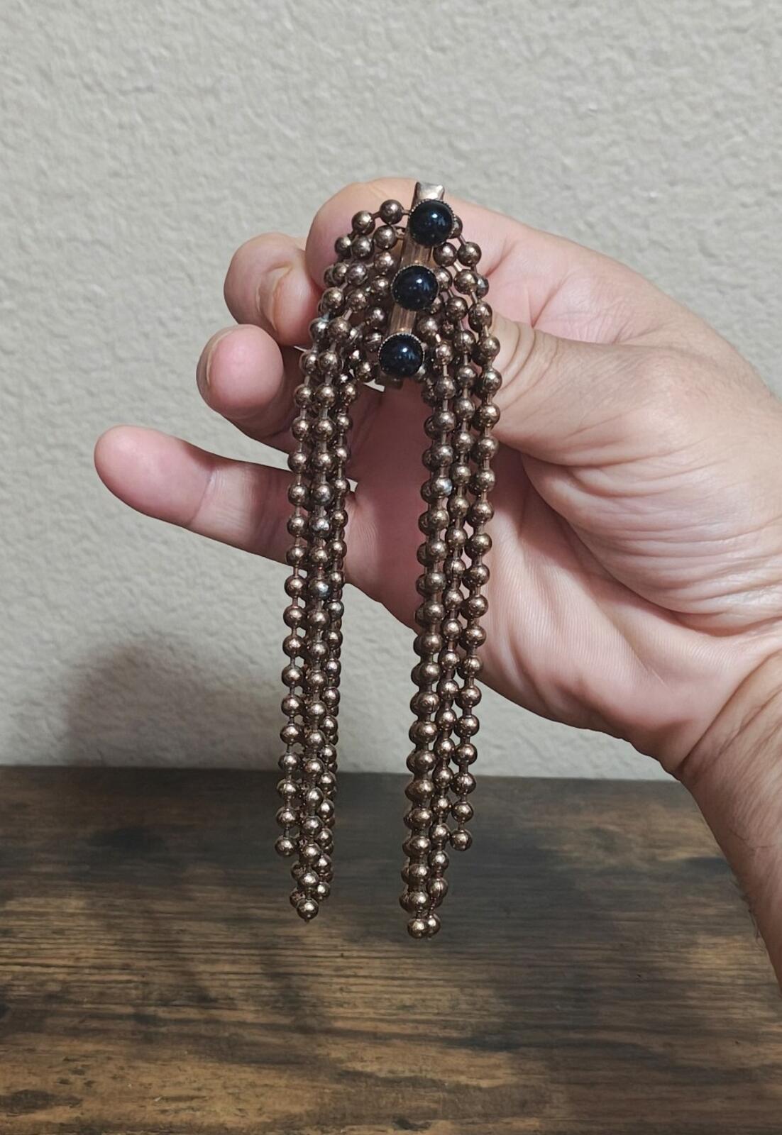 1980s Rare Art Deco Style Drop Tassel Gold Tone Brooch