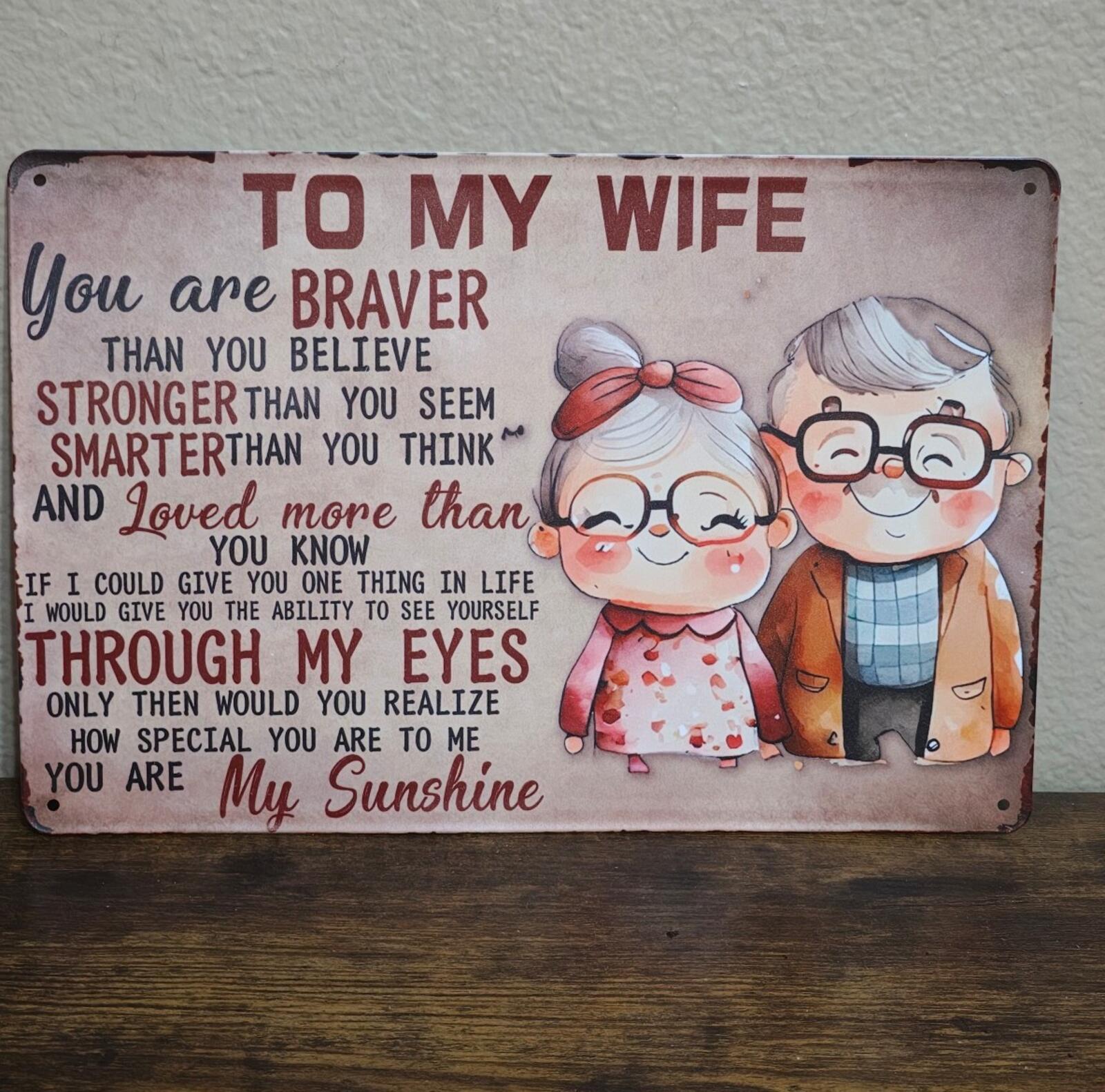 To My Wife Metal Tin Sign 8" x 12" Romantic Love Message Wall Decor