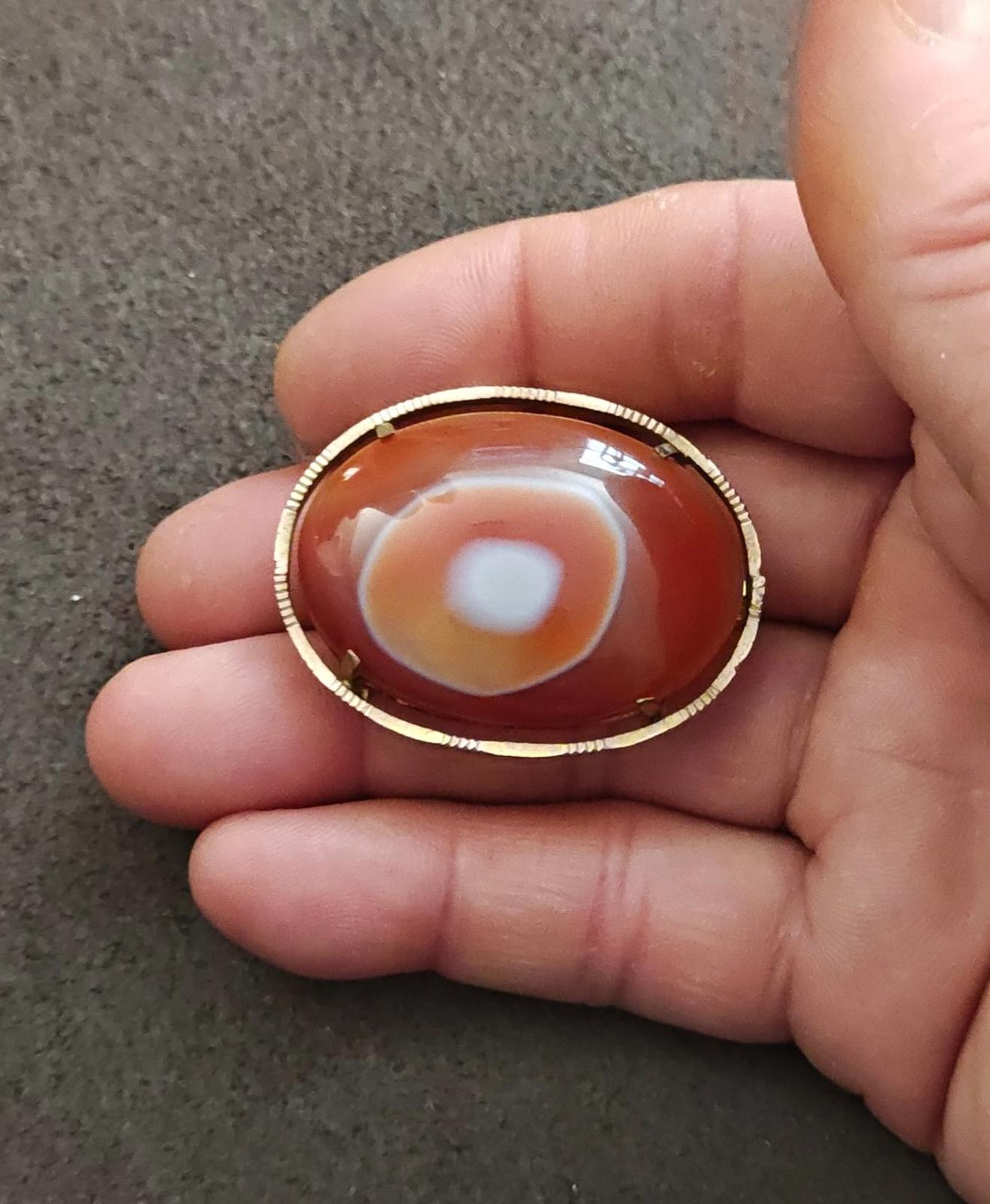1950s/60s Japanese Kimono Obi Dome Agate Orange Large Brooch/Pendant