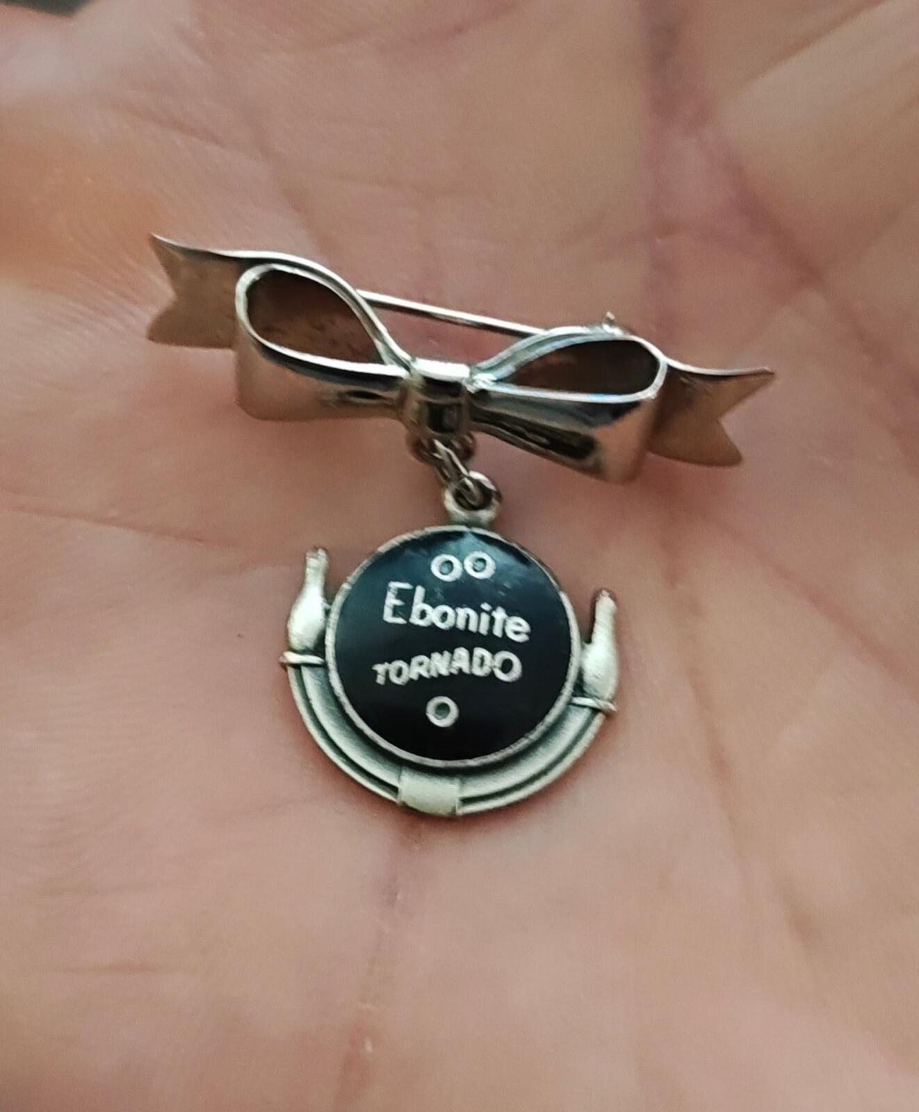 1950s Silver Tone Ebonite Tornado Bowling Ball Dangle Brooch