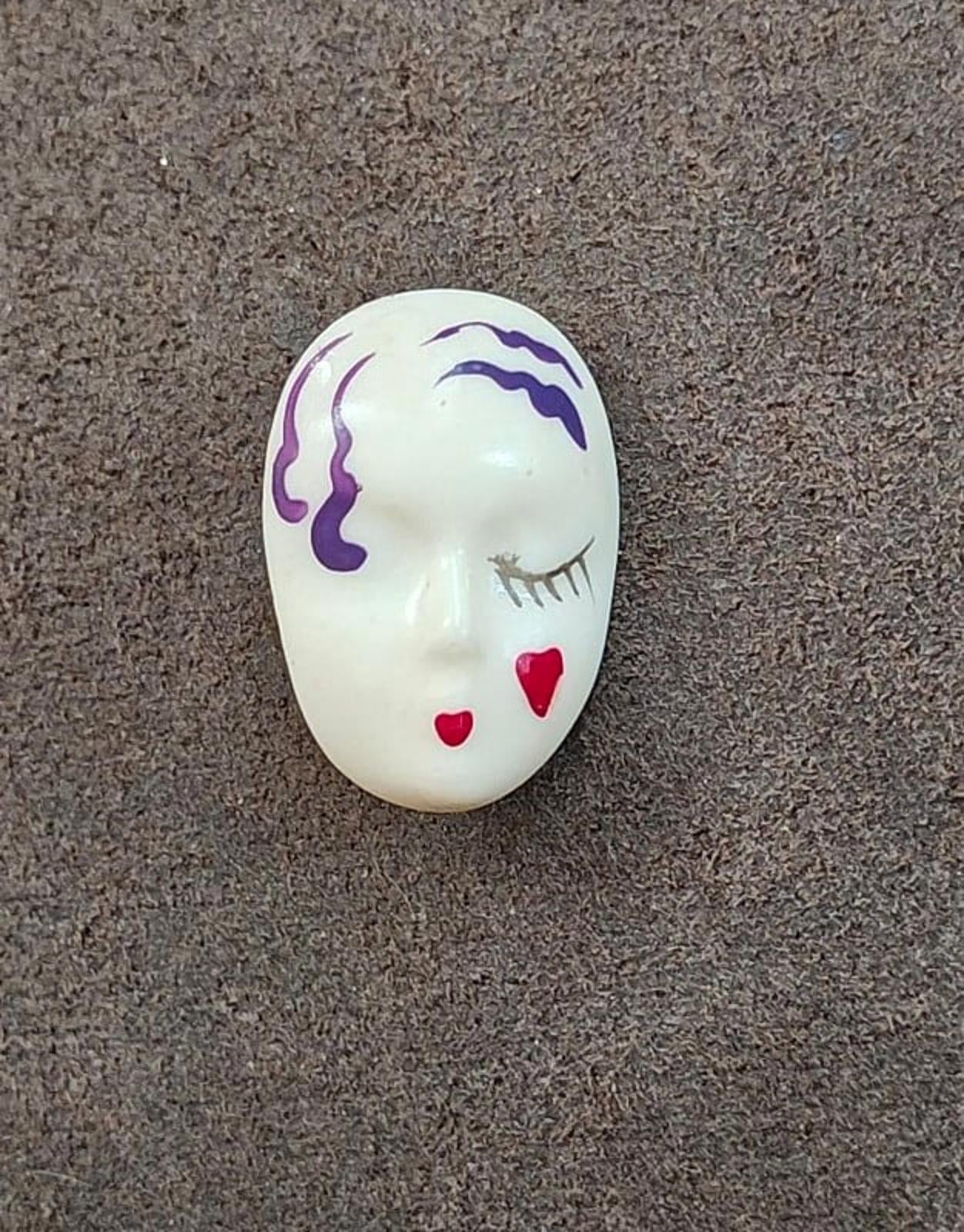 1980's Pierrot Doll Painted Face Mask Brooch Pin