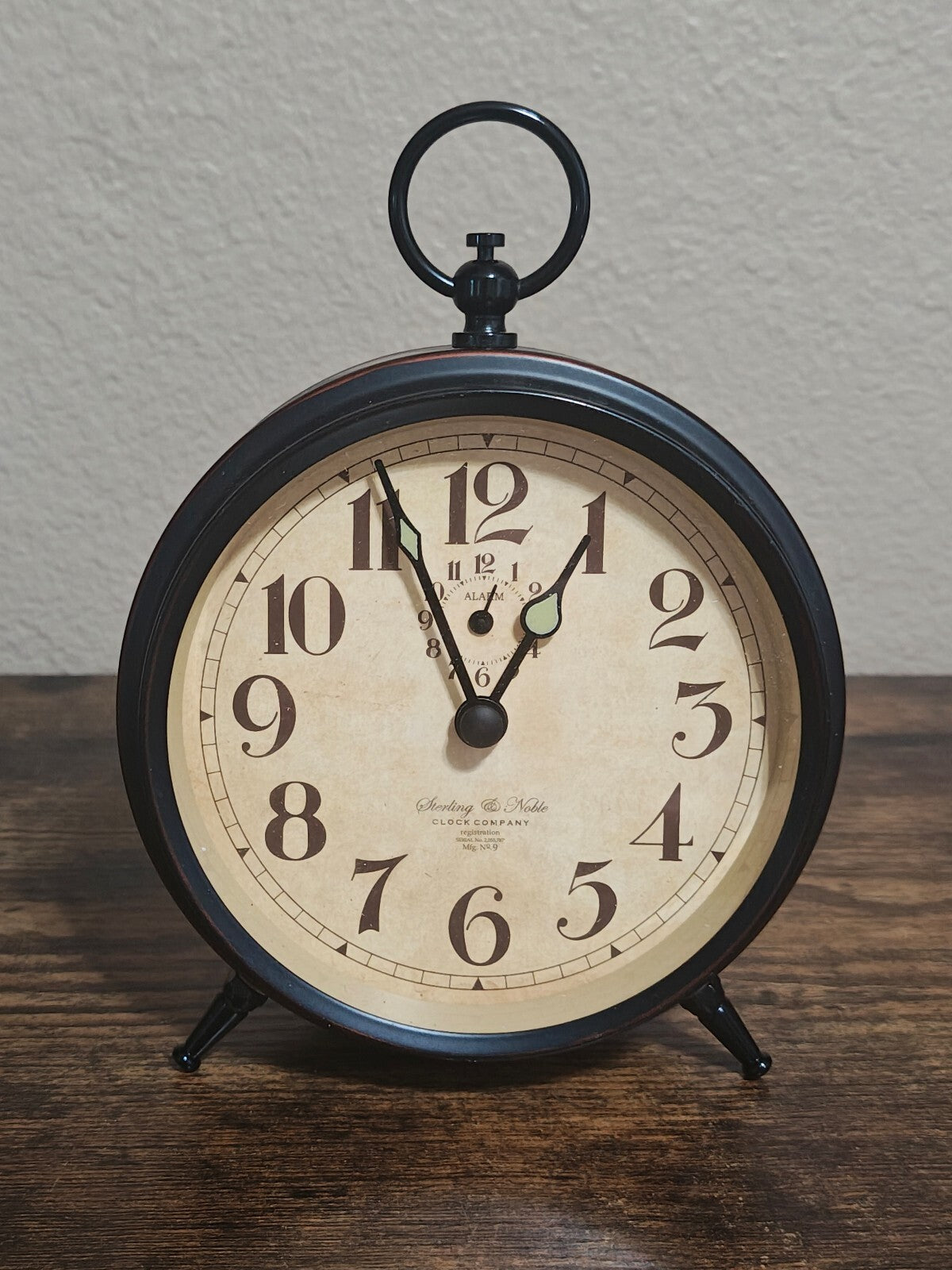 Sterling & Noble Black Vintage Style Alarm Clock/Table Top Clock