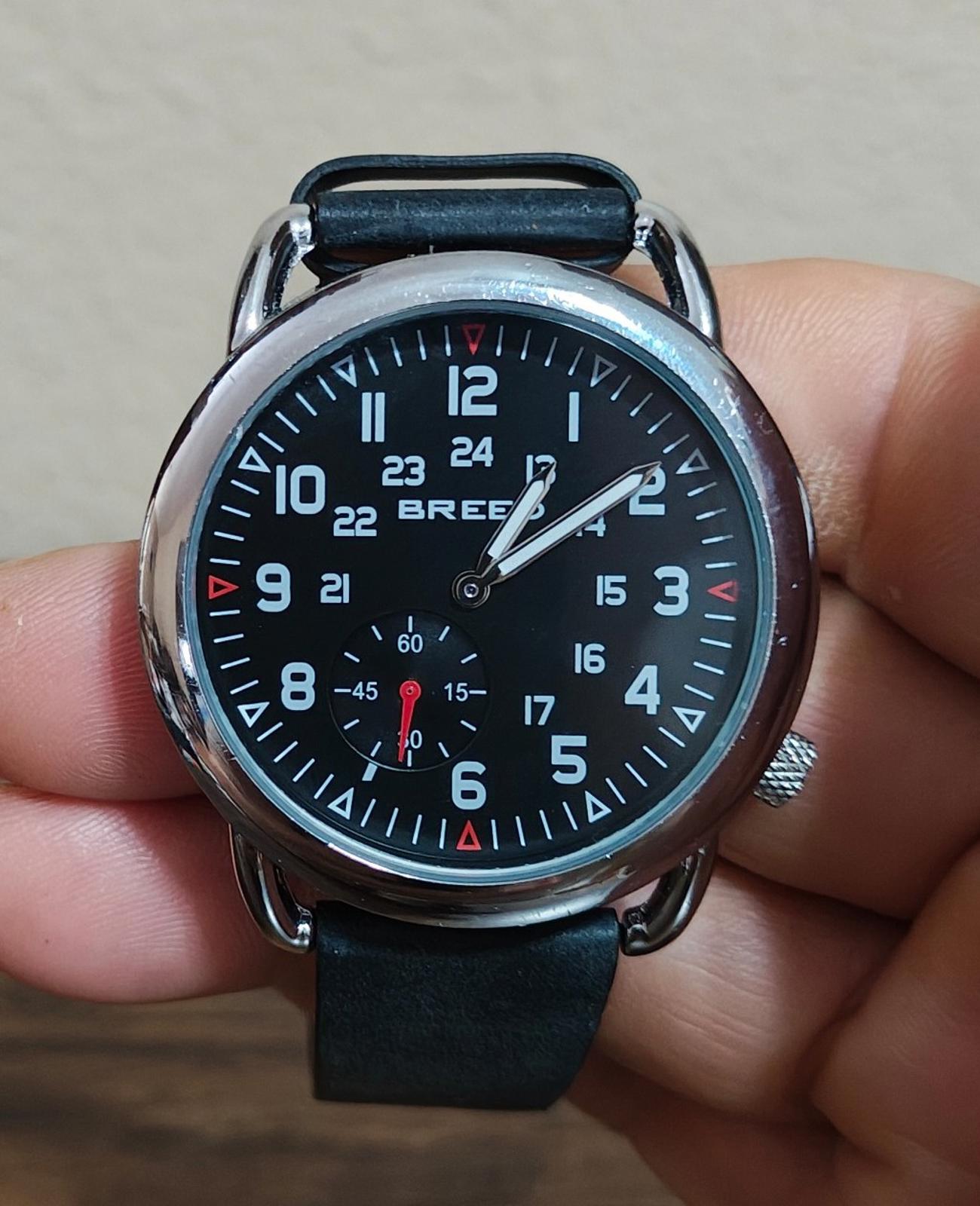 Cool Breed Regulator Leather-Band Black Dial Mens Watch With Second Sub-Dial