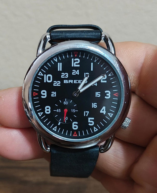 Cool Breed Regulator Leather-Band Black Dial Mens Watch With Second Sub-Dial