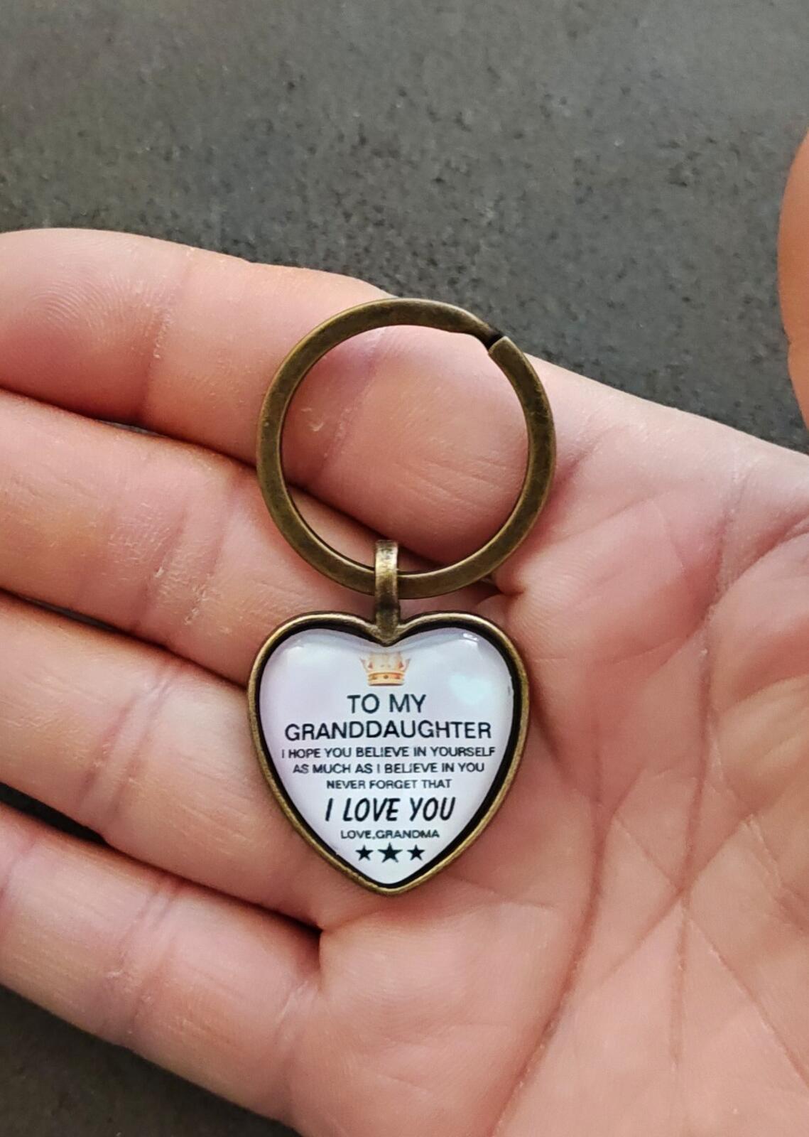 To My Granddaughter Inspirational Brass Tone Keychain