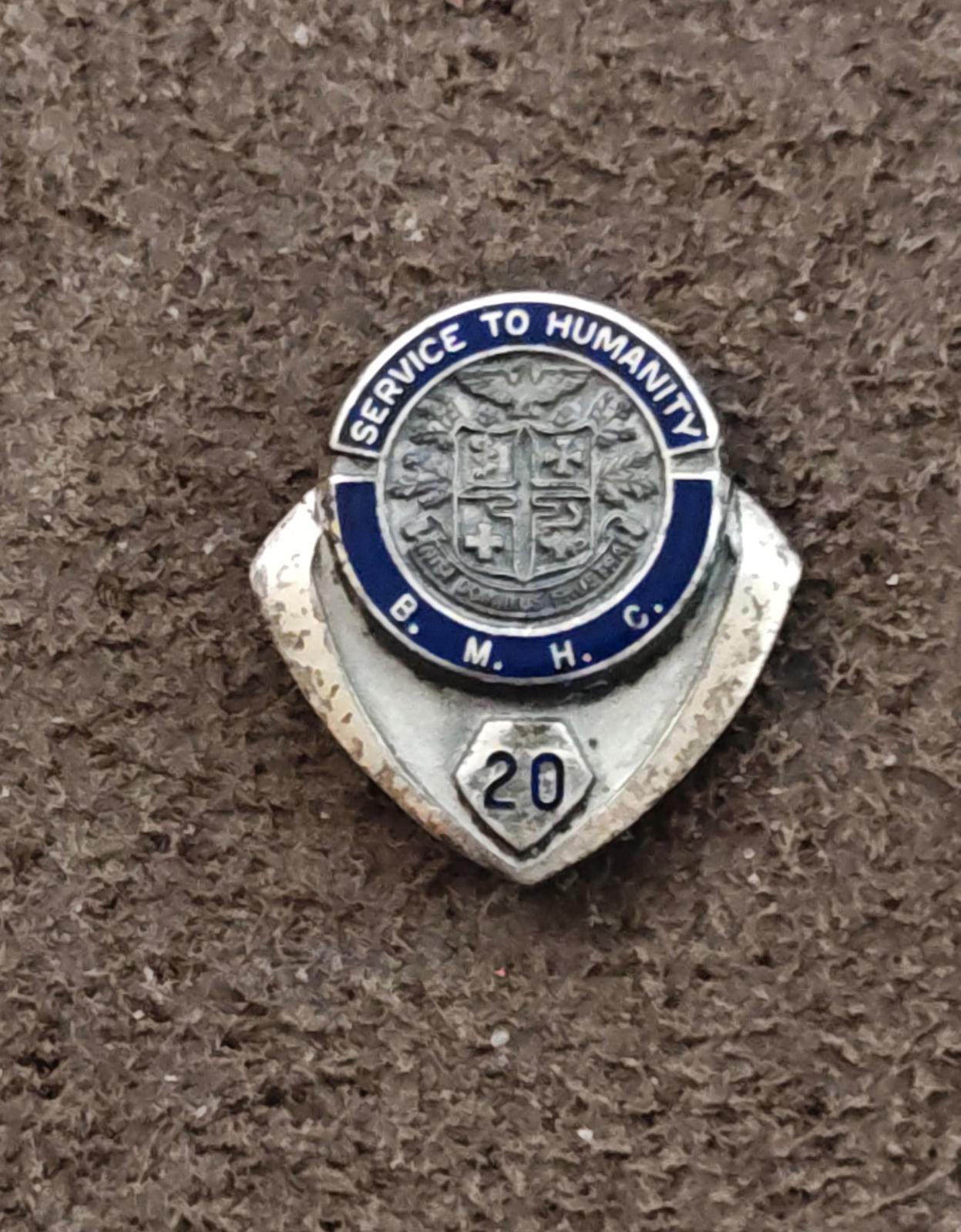 1970s Sterling Silver Boone Memorial Health Complex 20 Year Service Enamel Pin