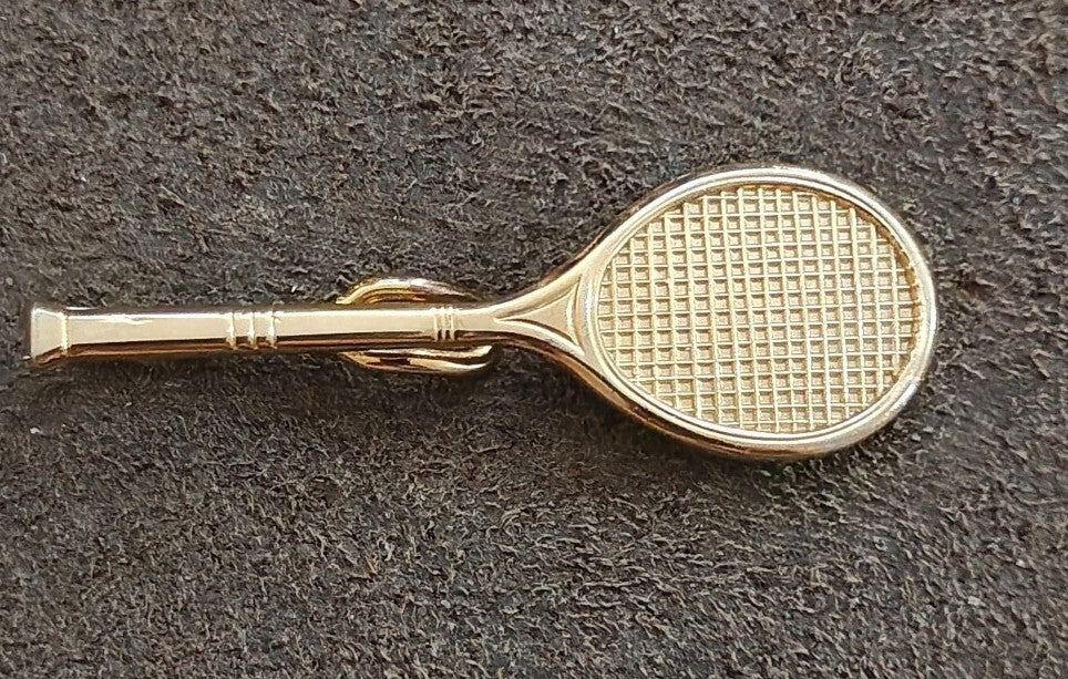 1960s Gold Tone Tennis Racket Wire Loop Tie Bar Clip