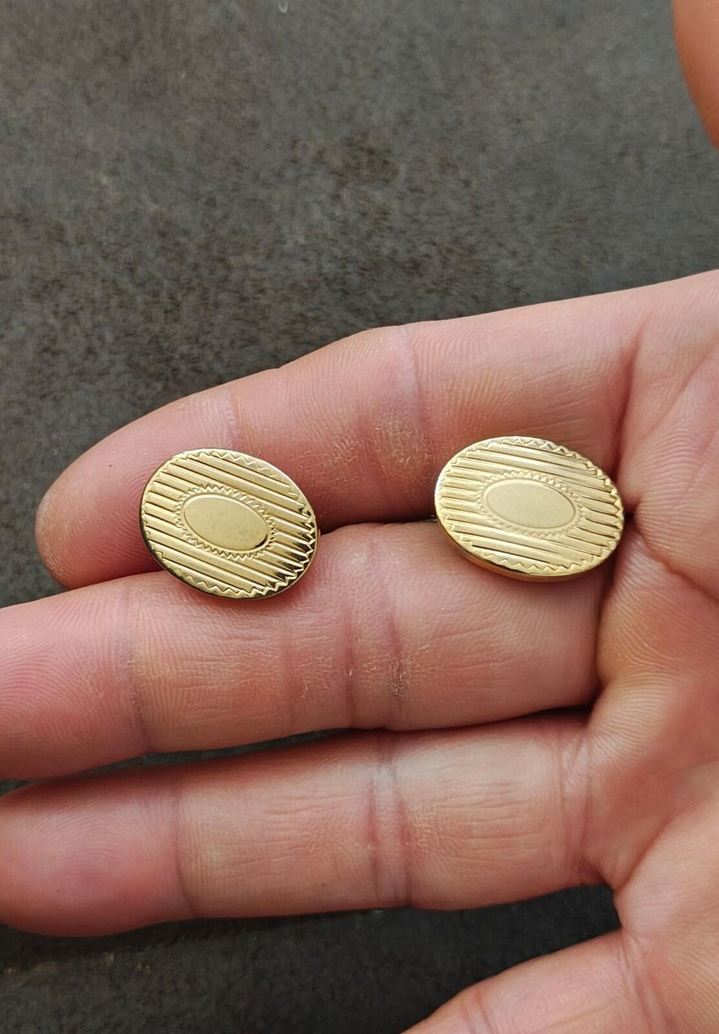 1950s/60s Marked Flex-Let Art Deco Style Gold Tone Textured Cufflinks