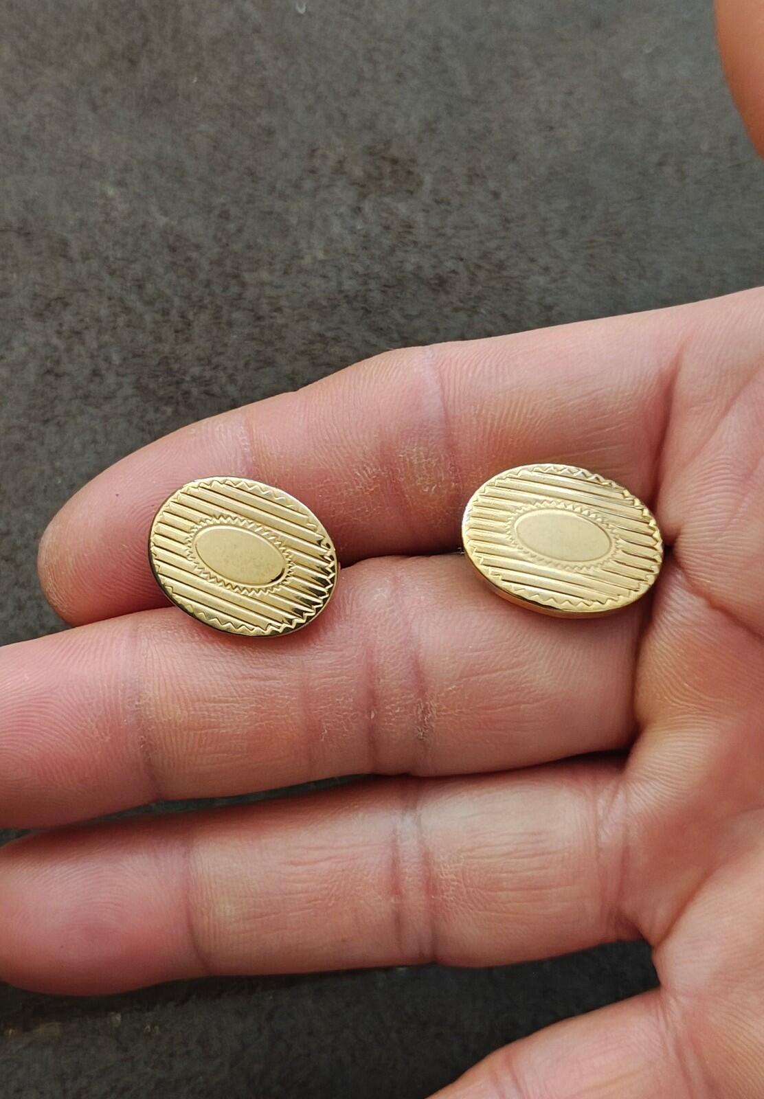1950s/60s Marked Flex-Let Art Deco Style Gold Tone Textured Cufflinks