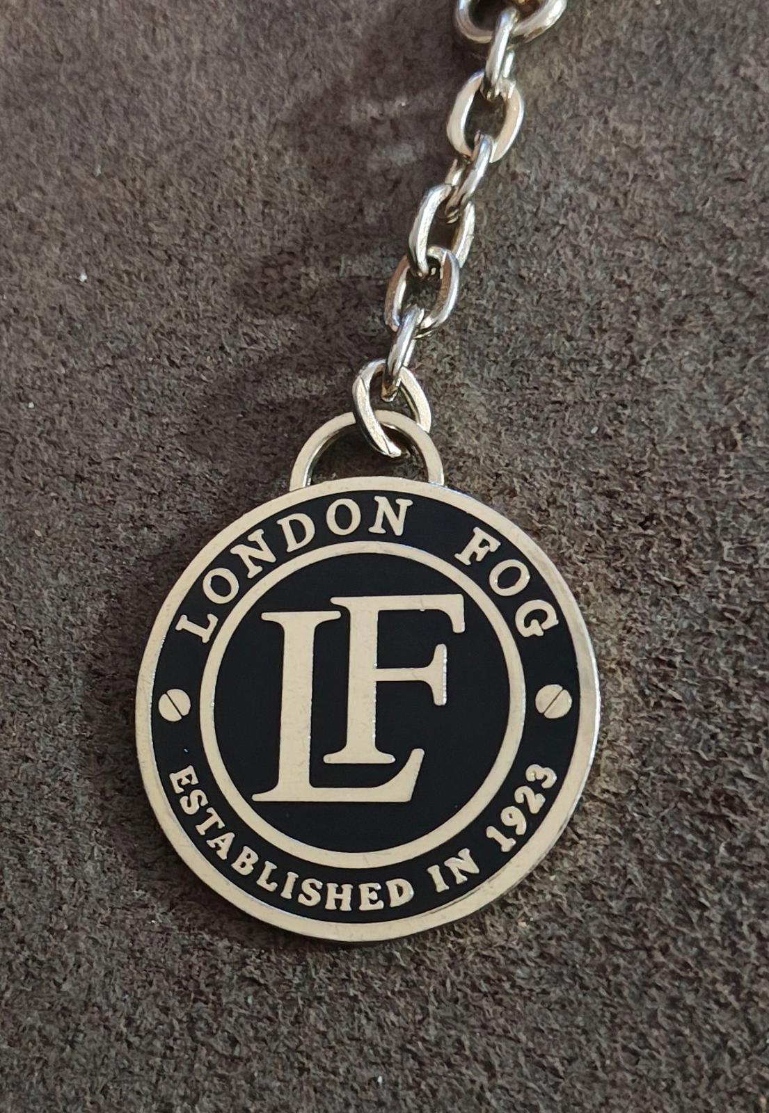 London Fog Logo Gold Tone Black Enamel Keychain/Bag Charm/Fob