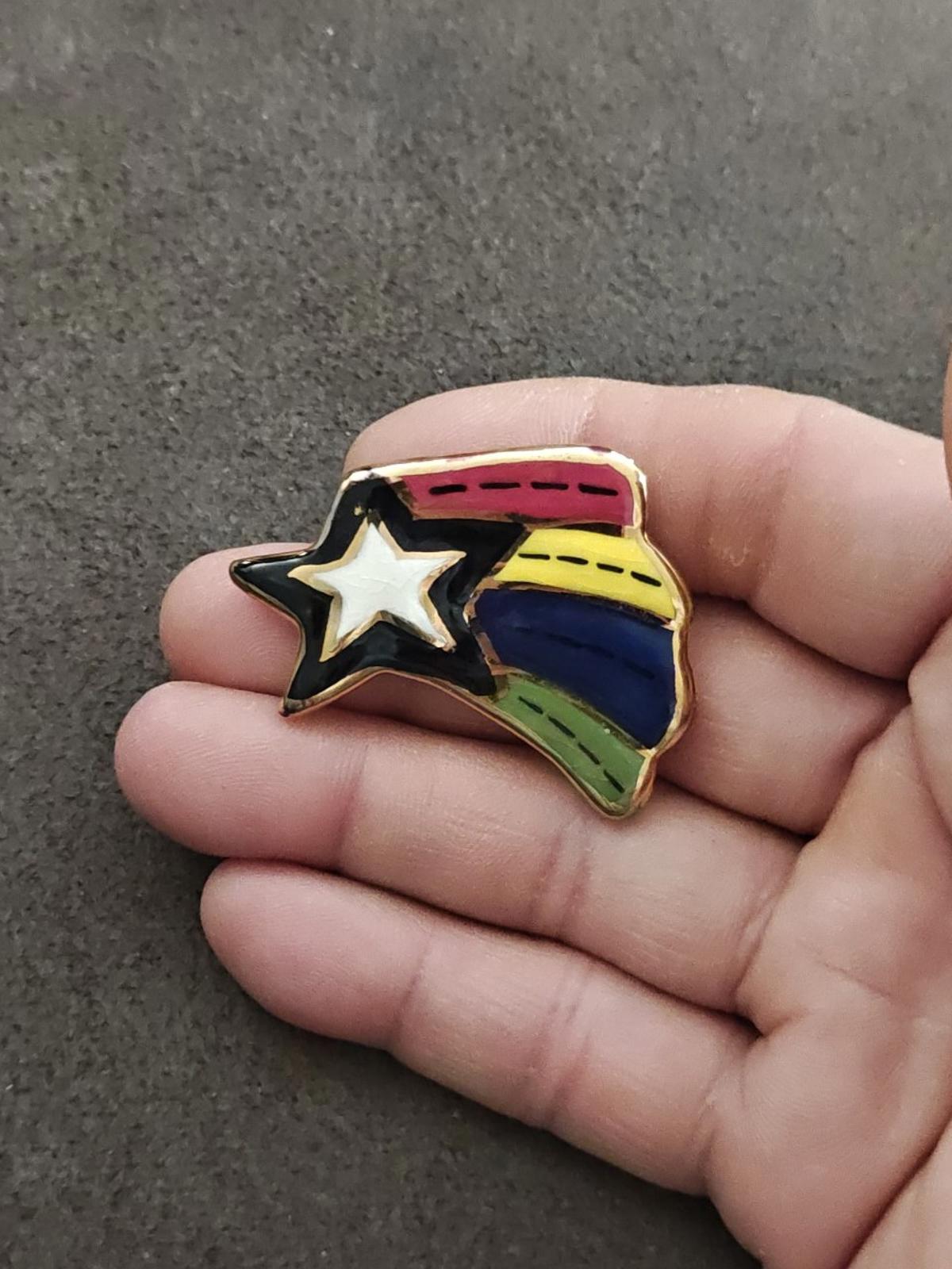 Artisan Rainbow Shooting Star Ceramic Glazed Pin Brooch