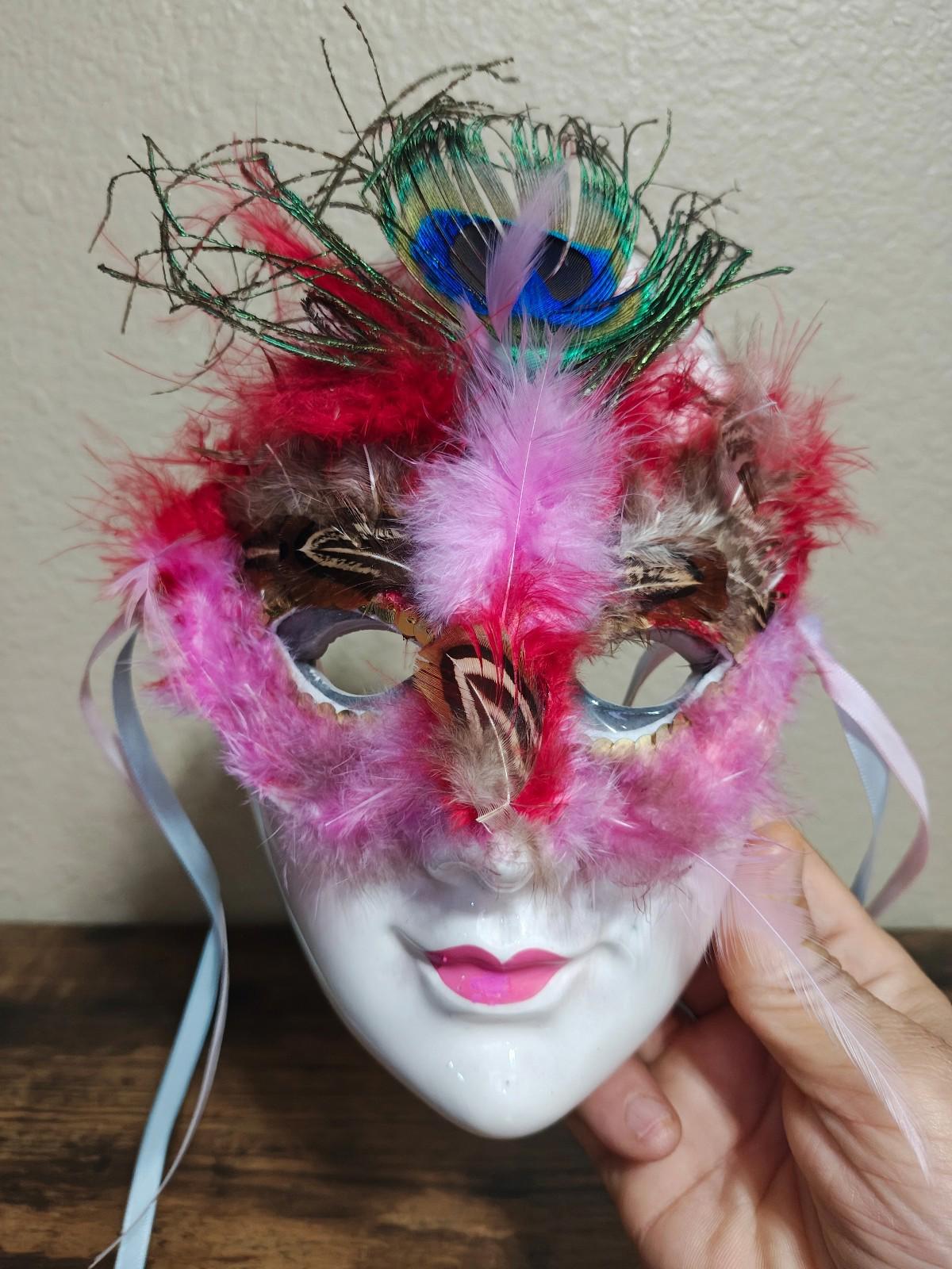 1980's Lis Hand painted Porcelain Masquerade Mardi Gras Mask