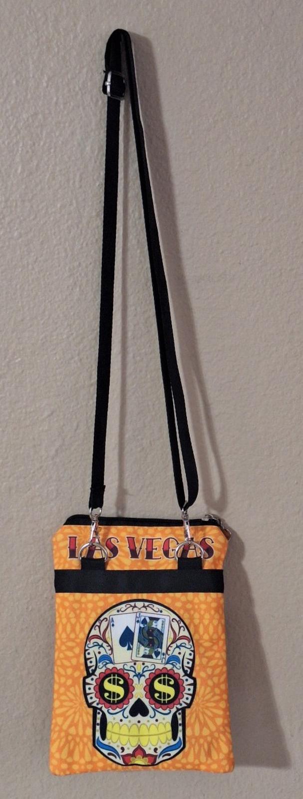 Welcome To Fabulous Las Vegas Orange Zippered Skull With Heart Accents Purse