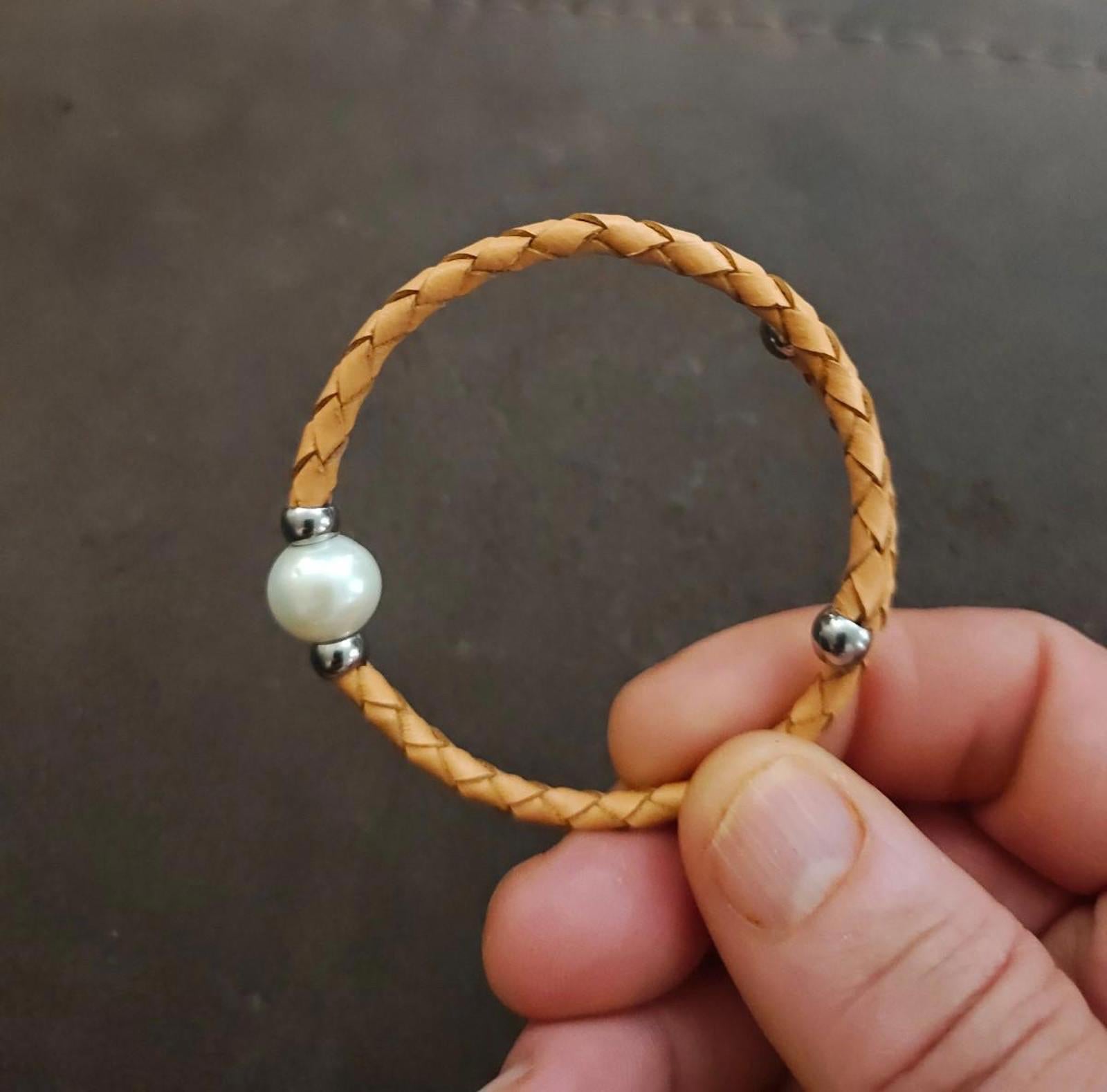 Cultured Freshwater Pearl Imitation Leather Bangle Bracelet & Necklace