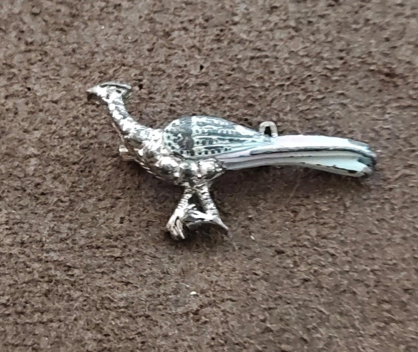1960s Silver Tone Road Runner Enamel Brooch