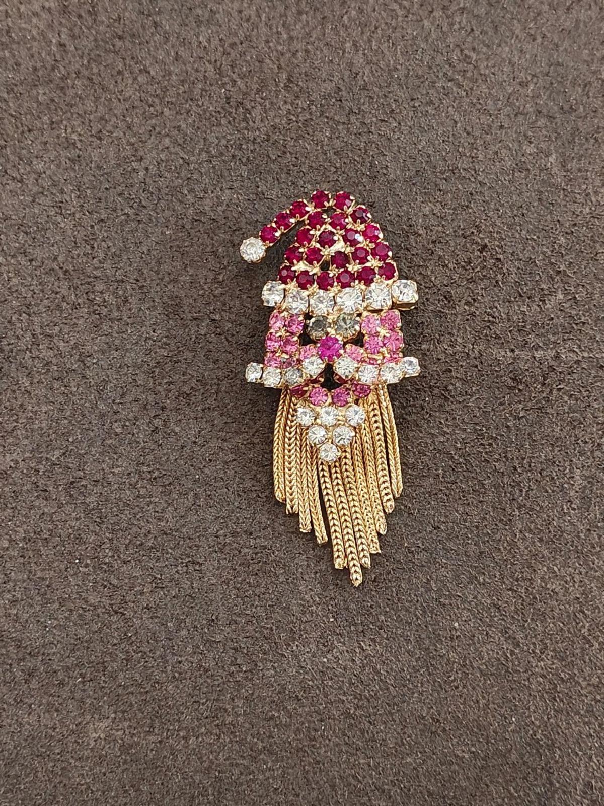 1960s Signed Hobe Gold Tone With Sparkling Austrian Rhinestones Santa Brooch