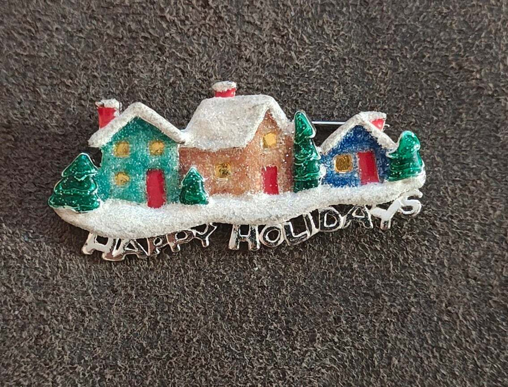 1980s Danecraft Happy Holidays Christmas Village Pin