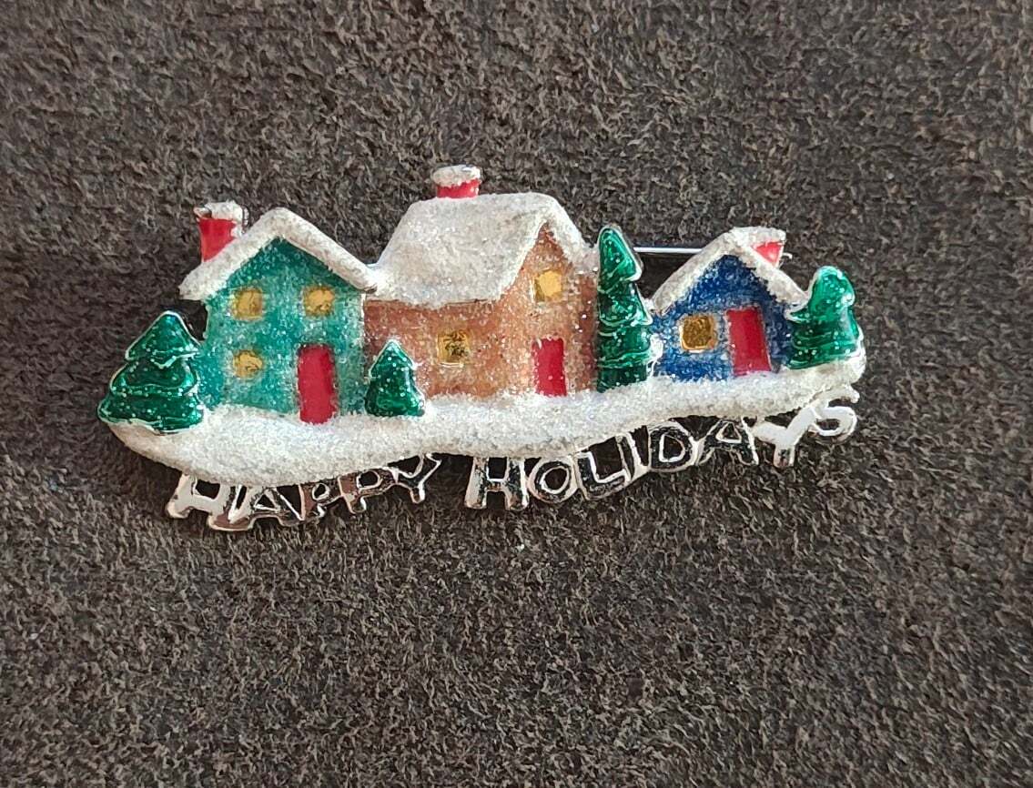 1980s Danecraft Happy Holidays Christmas Village Pin