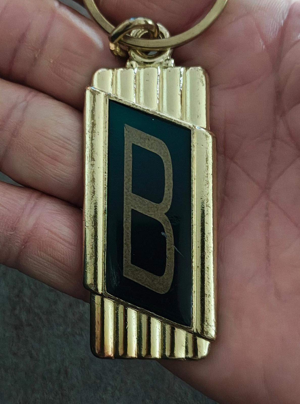 1970s Vintage Art Deco Style Crownmark Initial Letter "B" Gold Tone Keychain