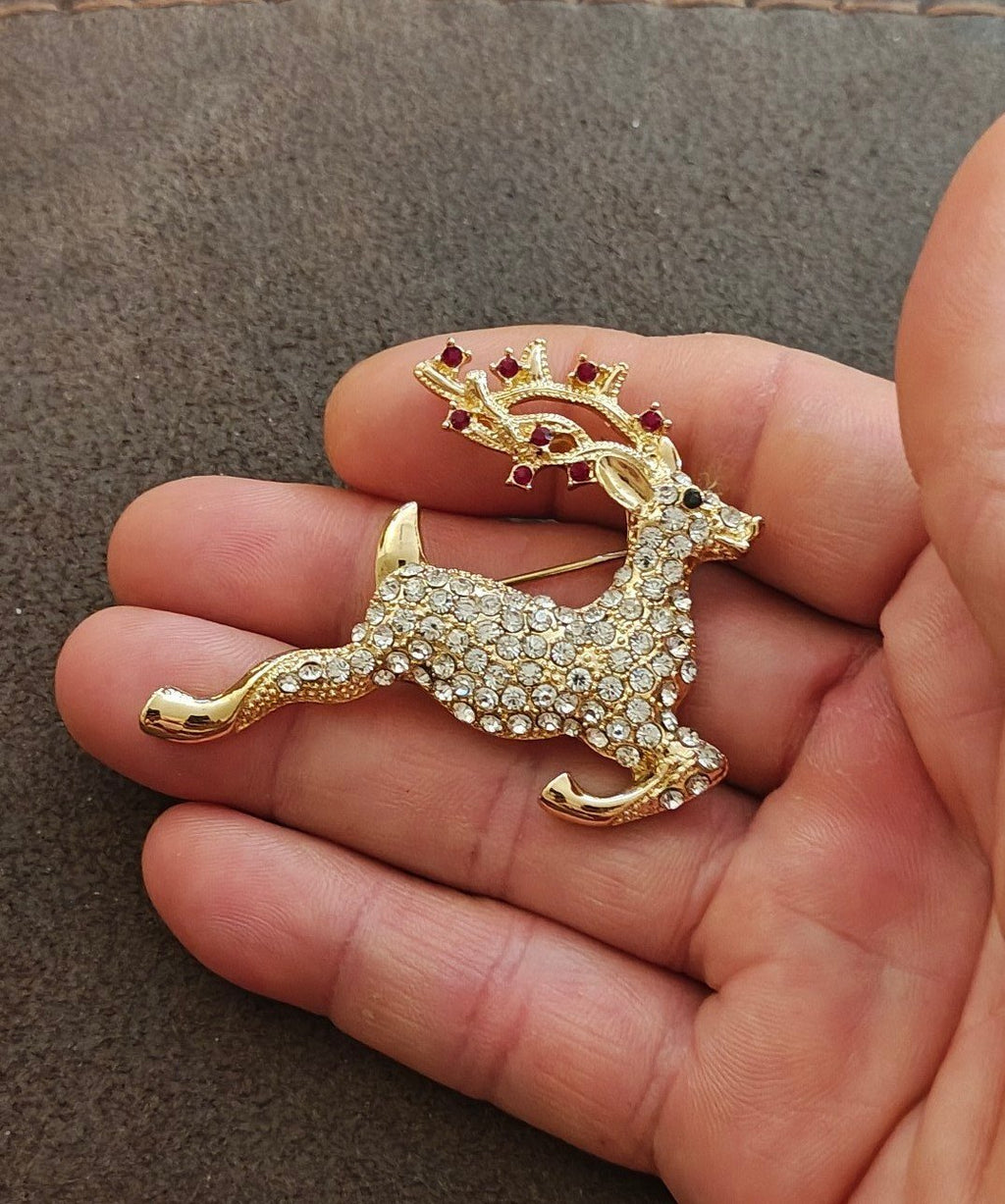 1980s Monet Reindeer Rhinestones Brooch