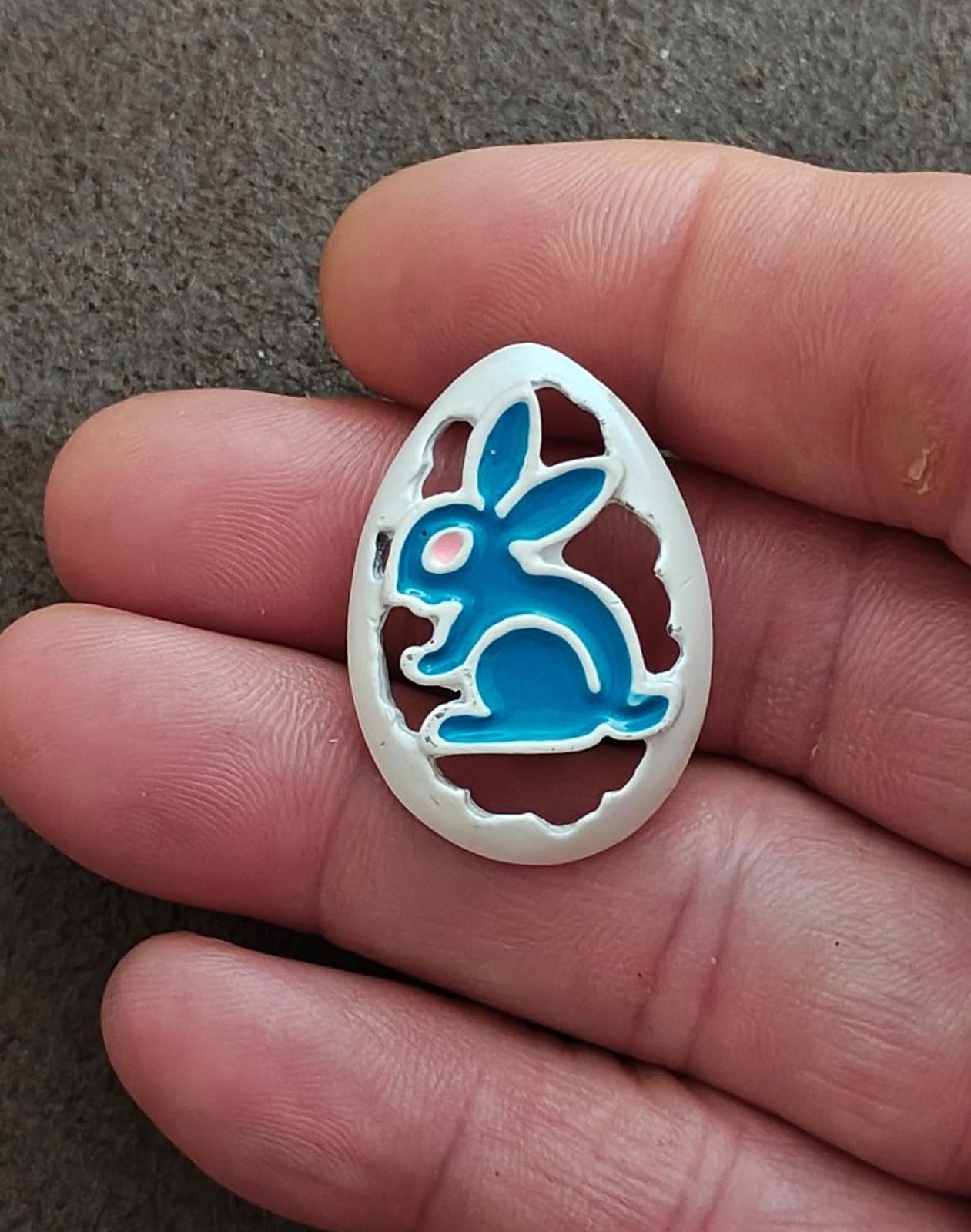 1980's Bunny Rabbit Blue & White Enamel Brooch