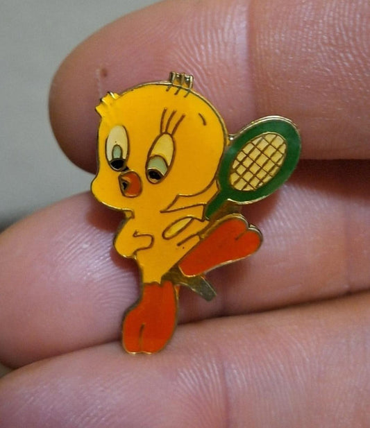 1980's Tweety Bird Playing Tennis Enamel Pin